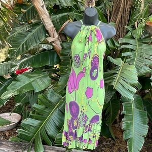 sisley retro 60s floral print ruffled asymmetric dress